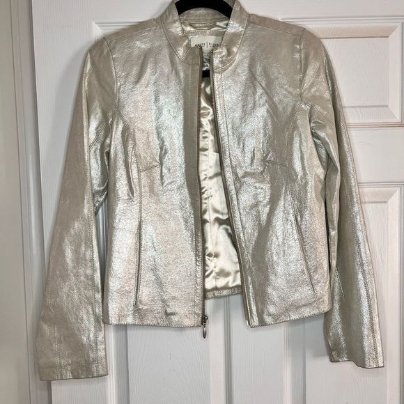 White House Black Market Gold / Champagne Shiny Woman’s Jacket | Size Small - Picture 2 of 6